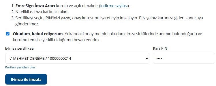 İmza alanı: onay kutusu işaretli, doğru sertifika seçili